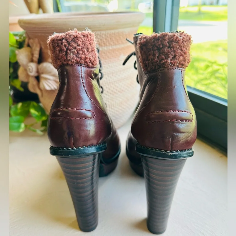 Opening Ceremony Victorian Laetitia 2 Lace Up Lug Boot Wine Retro Color SZ 38/US